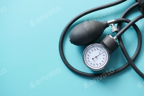Preview: top view of blood pressure machine on table