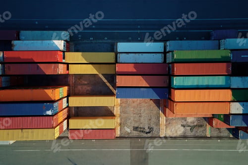 Preview: Containers warehouse, aerial view. Shipping and logistic concept