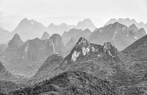 Preview: Black and white picture of karst formations.