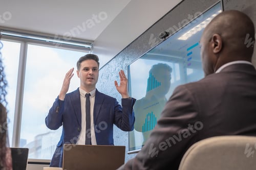 Preview: business man plans future projects to make company profitable presentation in meeting room