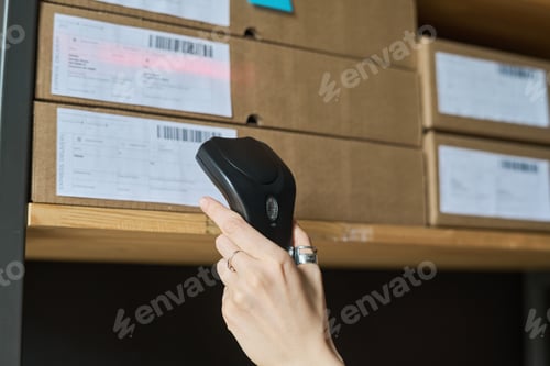 Preview: Woman scanning barcodes on parcels