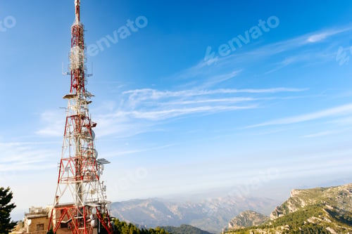 Preview: Telecommunications tower at the top of the mountain.