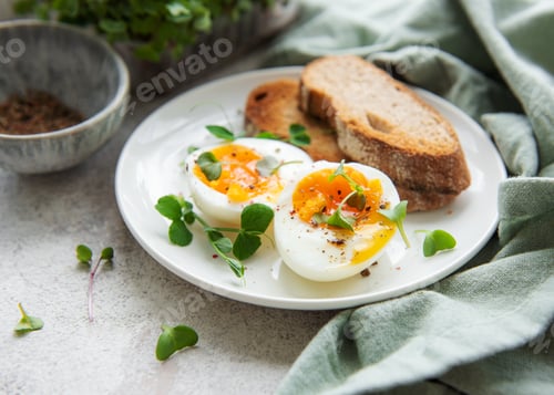 Soft Boiled Eggs with Toast on a White Plate