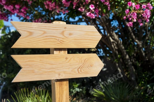 Preview: Closeup shot of a wooden sign in a park showing direction