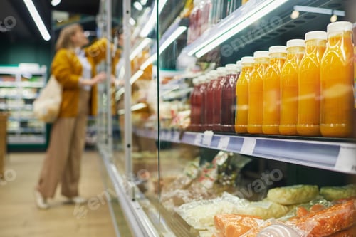 Preview: Background of product shelves in grocery store