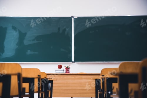 Preview: Classroom with Chalkboard, Desks, and Apple