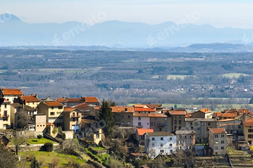 Preview: Aerial view of dense historic center of Thiers town in Puy-de-Dome department