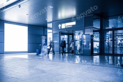 Preview: blank advertising lamp box in airport terminal