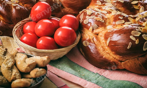 Preview: Easter bread and eggs on a table
