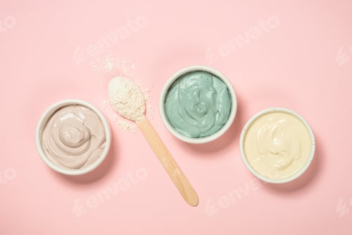 Preview: Clay mask on pink bakground, skincare product