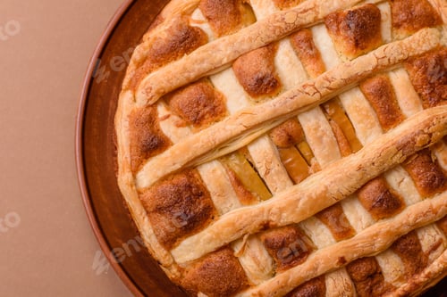 Preview: Sweet American pie with apples, pears, and cinnamon, a homemade dessert. Apple American pie