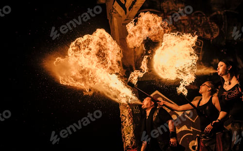 Preview: Performers fire breathing in urban area