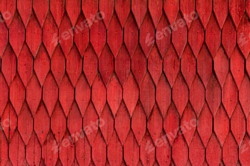 Preview: Old weathered wooden wall with ornament painted in red. Vintage texture Background.