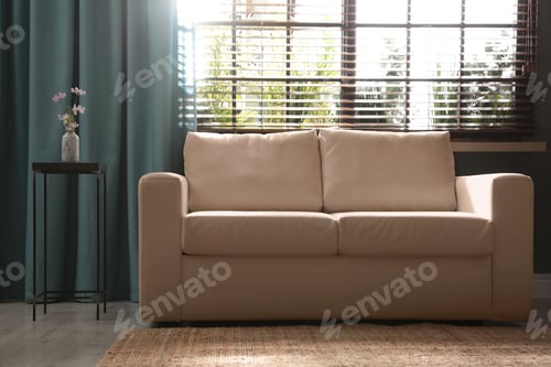 Preview: Stylish living room interior with elegant leather sofa