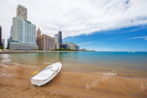 Preview: Modern skyline of Miami with towering skyscrapers, tropical vibe, and waterfront views