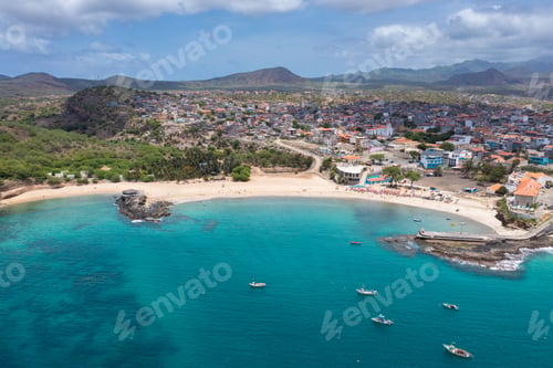 Preview: Aerial view of Tarrafal beach in Santiago island in Cape Verde - Cabo Verde