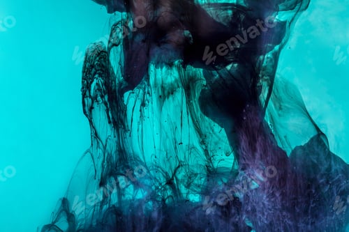 Preview: magic background with dark blue swirls of paint in turquoise water