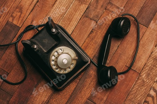 Preview: black retro telephone technology communication vintage classic style