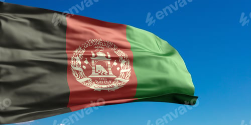 Preview: Afghanistan sign symbol. Afghani national flag waving against blue sky background. 3d illustration