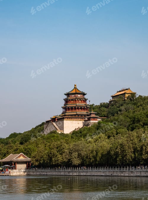 Preview: Scenic view of the Summer Palace in Beijing, China, with traditional Chinese architecture