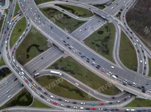 Preview: aerial view from a drone to a road junction in the city