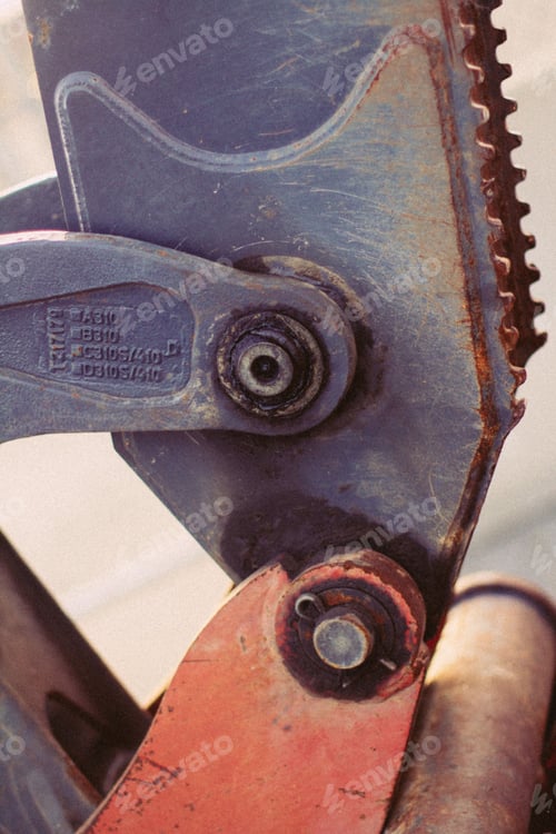 Preview: Vertical closeup shot of rusty gears on a tractor