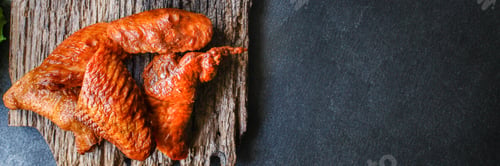 Preview: Smoked Chicken Wings Meat Poultry Barbecue Grill Fast Food Menu Concept. Food Background Top View
