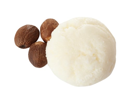 Preview: Fresh shea butter and nuts isolated on white, top view