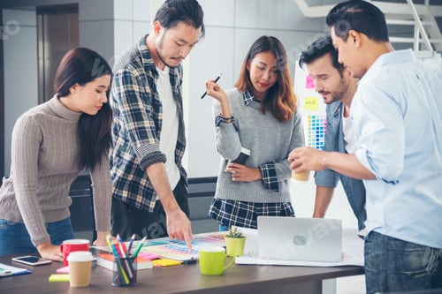 Preview: Creative design office center working teamwork. Happy business people partner plan strategy