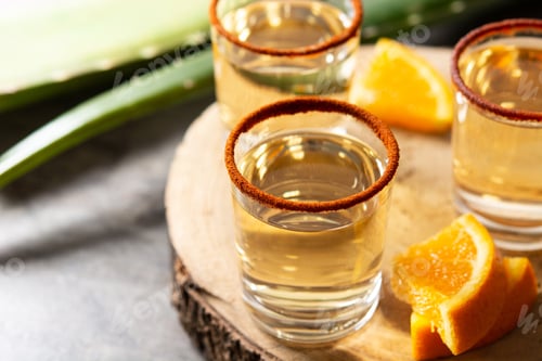Preview: Mezcal Mexican drink with orange slices and worm salt