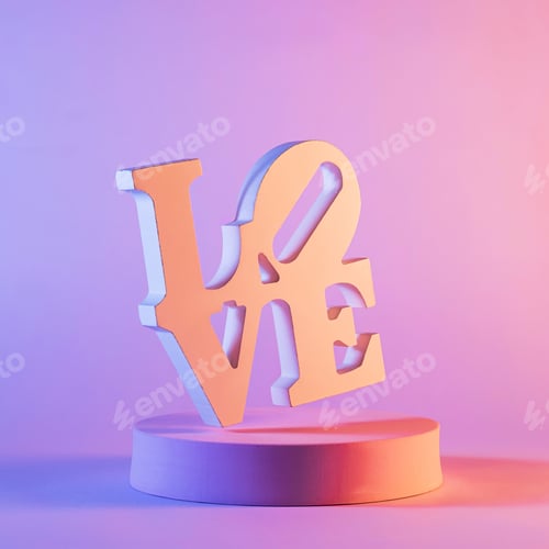 Preview: 3D Love word floating above a podium against purple background
