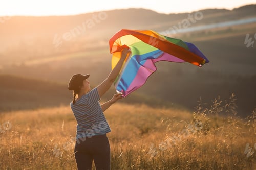 Preview: Young woman with LGBT flag.