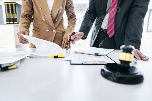 Preview: Businesswoman and Male lawyer or judge consult having team meeti