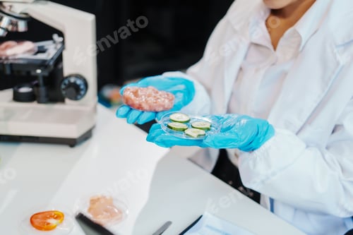 Preview: Two female researchers in the lab work desk on plant genetic modification for food,meat,vegetables