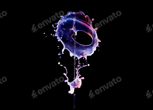 Preview: Falling drops of colored liquid, splashes on a black background, motion blur