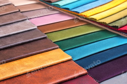 Visualização: Color samples of the upholstery fabric in the assortment. palette of fabrics of various colors