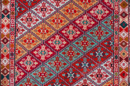 Preview: Carpet Texture, Abstract Ornament. Colorful Oriental Mosaic Carpet With Traditional Ornament