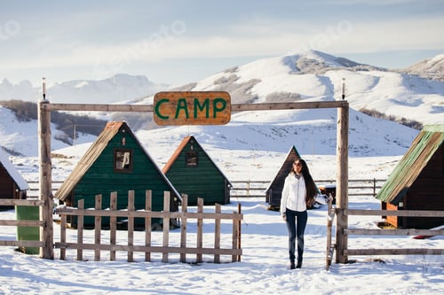 Preview: woman play with snow at ski resort camp