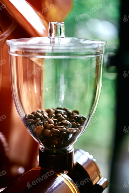 Preview: Close-up view of coffee grinder in a coffee shop