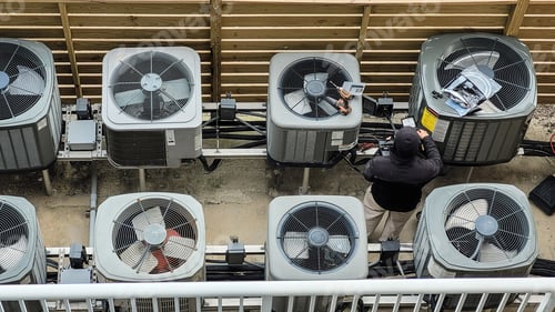 Preview: Air Conditioners all in a row to stay cool in summer at beach condo.
