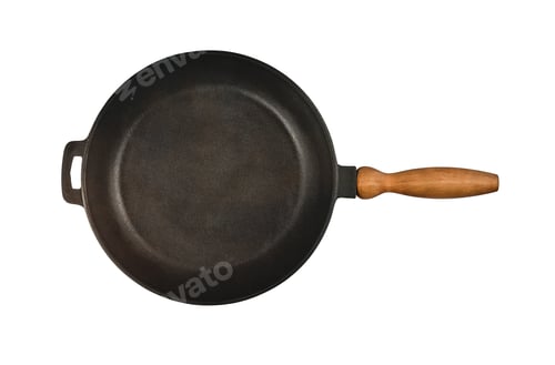 Preview: Cast iron frying pan with wooden handle isolated