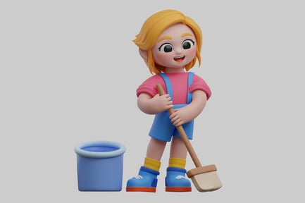 Preview: Cartoon girl cleaning with mop