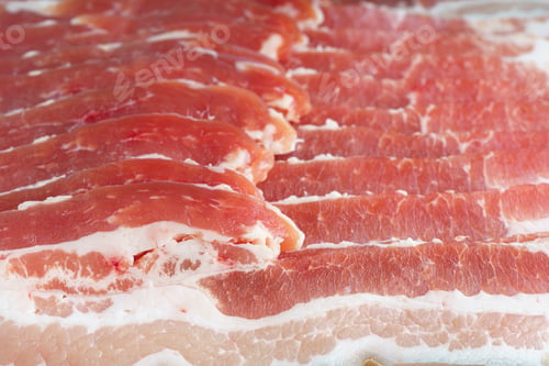 Preview: Raw Pork Streaky Brisket Bacon Meat Texture Background Close Up
