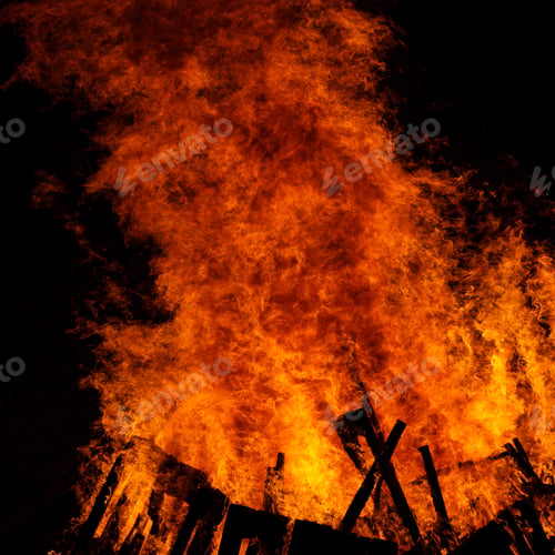 Preview: Big fire on the dark background. Huge bonfire at night