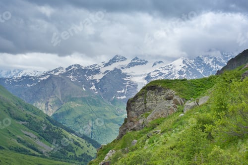 Preview: Nature landscape of cloudy mountain at day.
