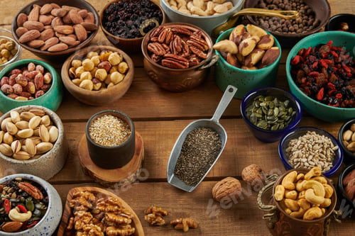Preview: Mix of Nuts in a Different Bowls on a Table.