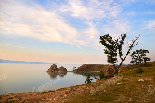 Preview: Beautiful landscape of Olkhon Island. Cape Burhan at sunset.