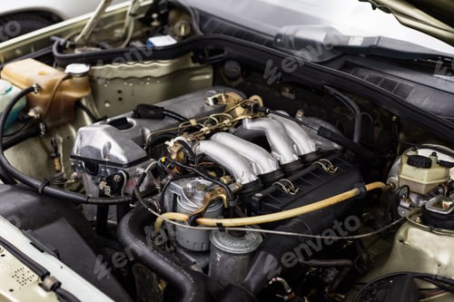 Preview: Closeup shot of an engine. Freshly cleaned engine. Shiny engine.