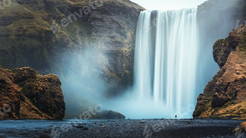 Preview: Alone tourist at Skogafoss