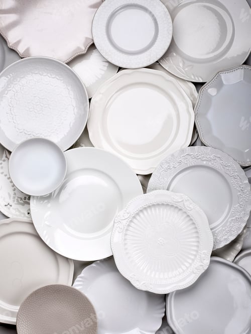 Preview: Top View Various Size Food Props Round White Plate for Ceramic Advertisement